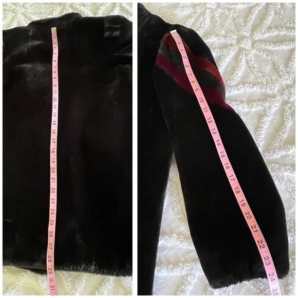 Vintage 80s Black Faux Fur Teddy Coat Colorblock Stripe Size Medium - Picture 12 of 12